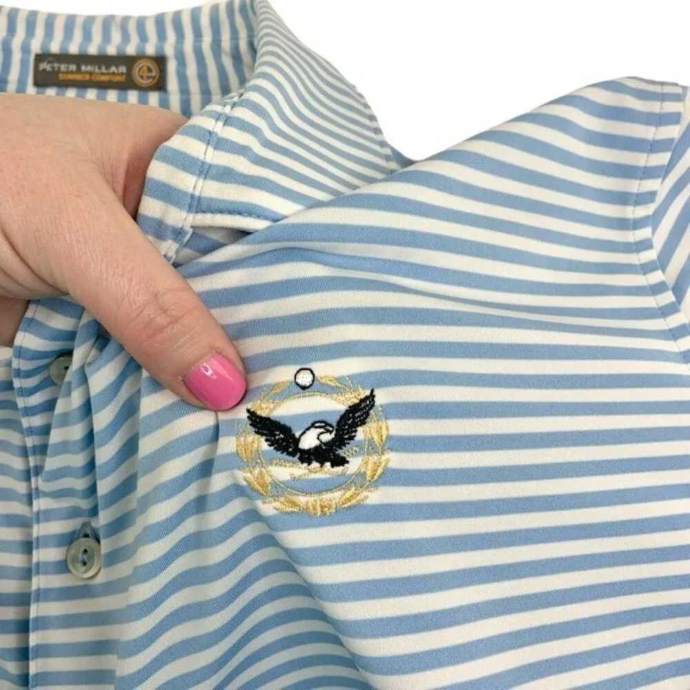 Peter Millar Summer Comfort Blue Striped Short Sleeve Polo - Picture 3 of 5